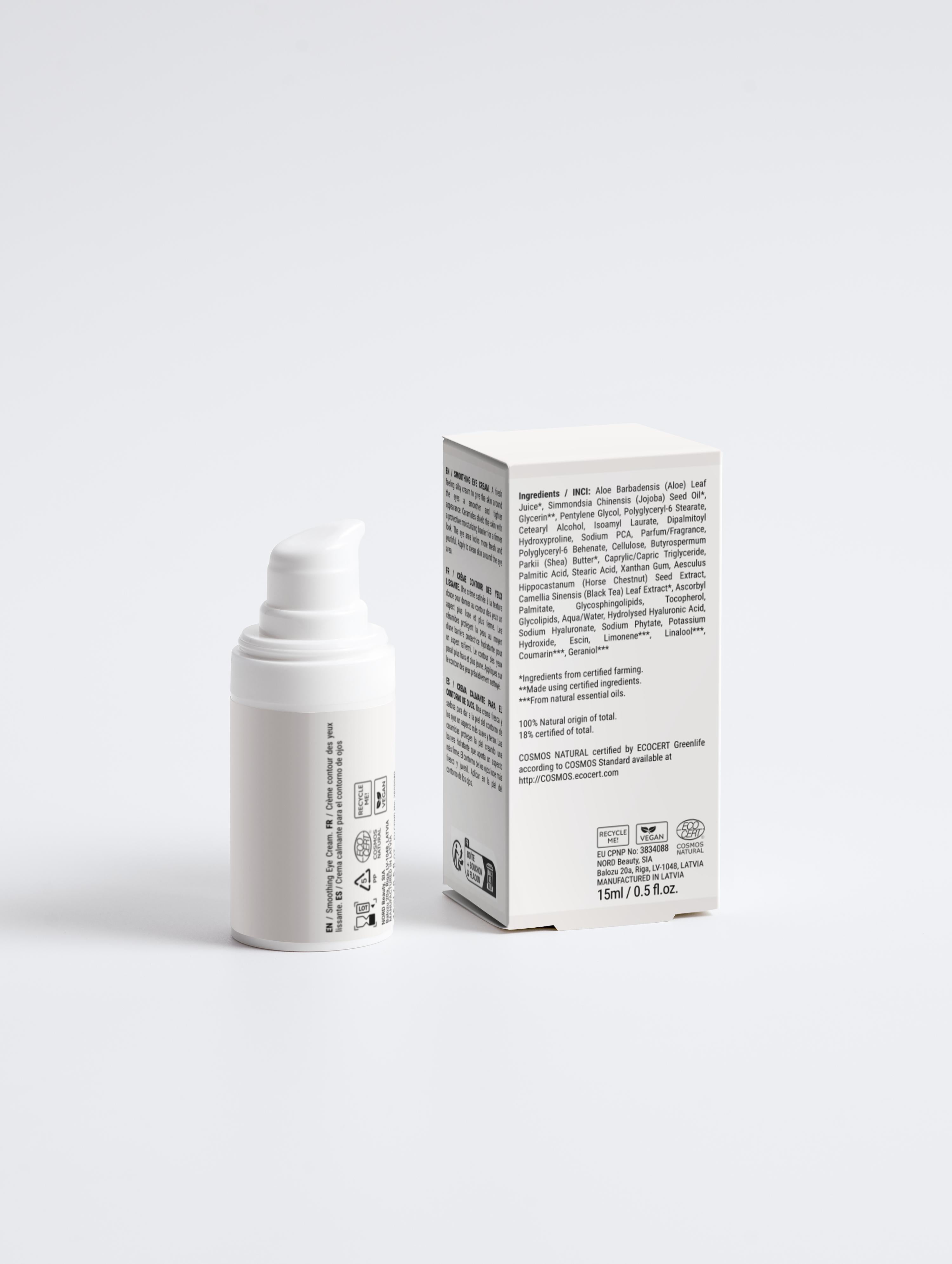 Selfnamed smoothing eye cream in a sleek jar, showcasing its creamy texture and gentle application for youthful, refreshed eyes.